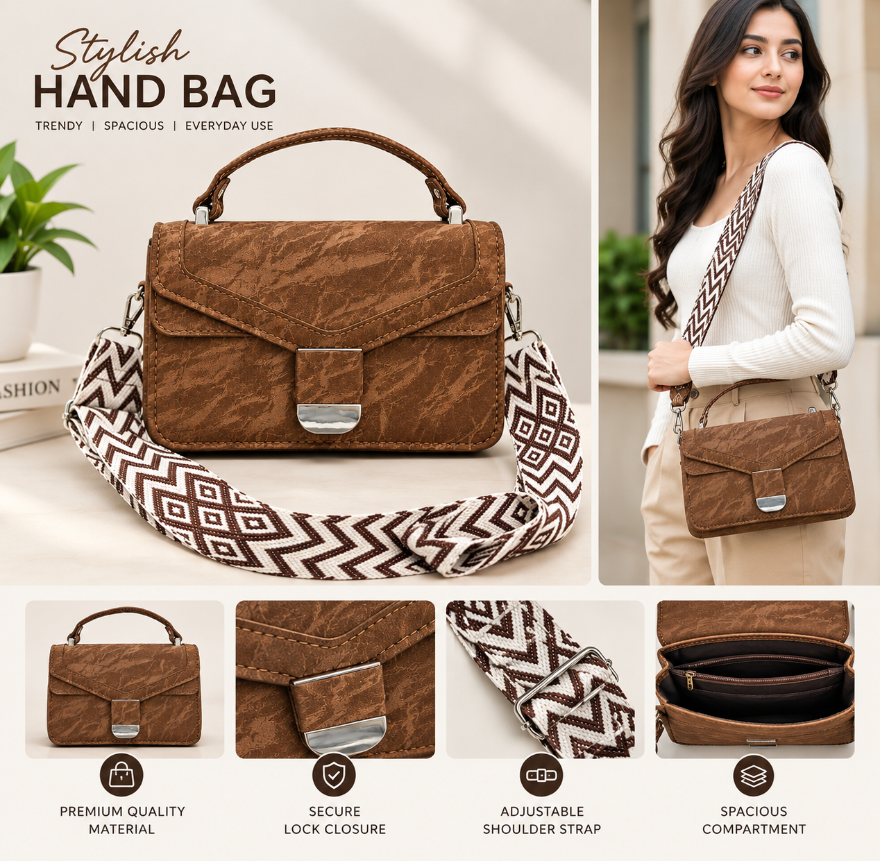 Premium Korean Sling Bag for Women With Embroidered Broad Strap - Image 2