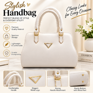 Stylish PU Leather Ladies Handbag with Gold Hardware