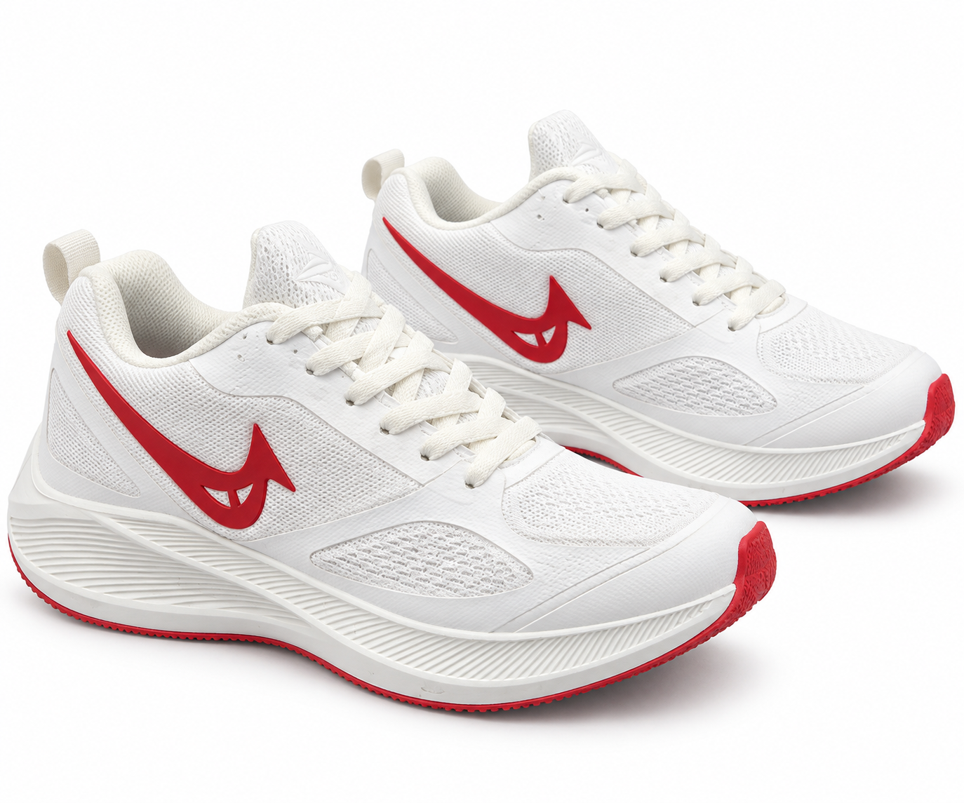 cream athletic sneakers with red accents cream athletic sneakers with red accents