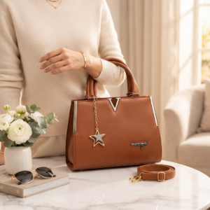 V-Elegance Tan Structured Handbag