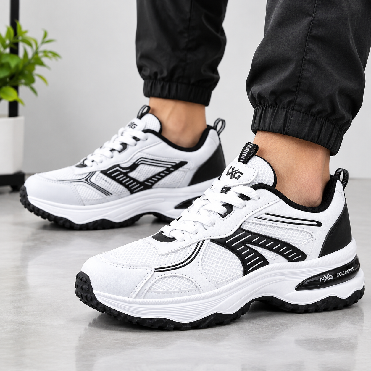 NXG Columbus Lightweight Athletic Running Shoes White and Black Breathable Sports Sneakers NXG Columbus Lightweight Athletic Running Shoes White and Black Breathable Sports Sneakers